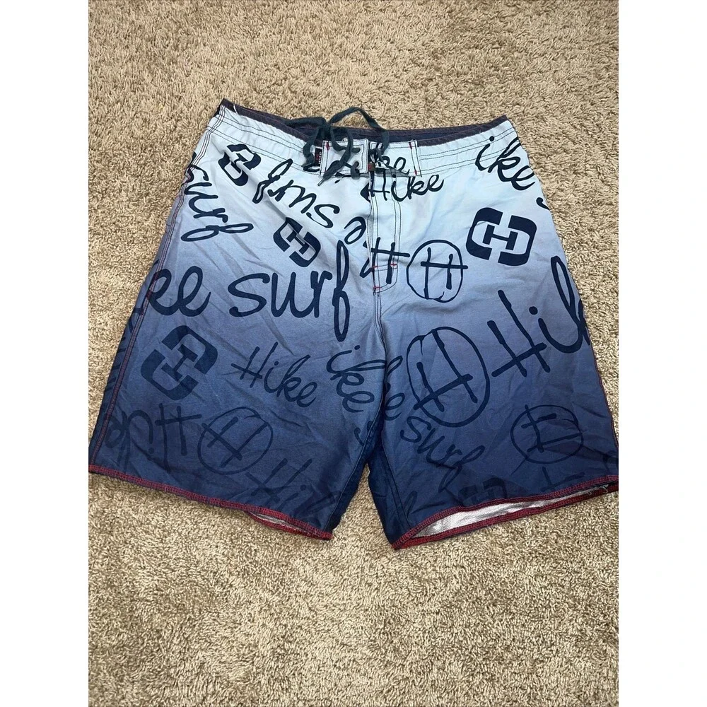 Hike Surf Mens Swim Trunks Blue Pockets 100% Cotton 32w
